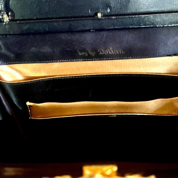 1940s Black Leather French Top Handle Hand Bag - Picture 9 of 13